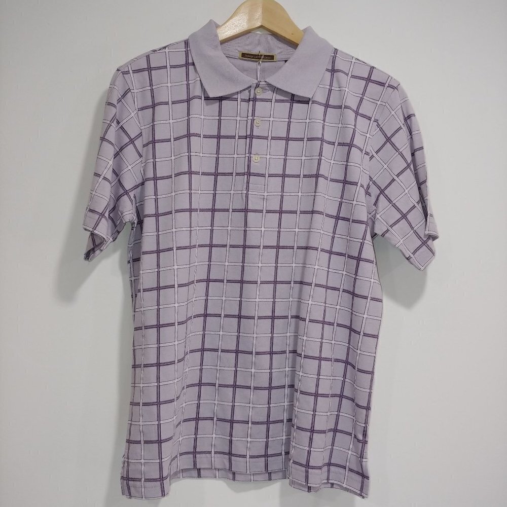 James Tattersall London‎ NWT Mens Polo Shirt M Purple Windowpane Preppy Plaid